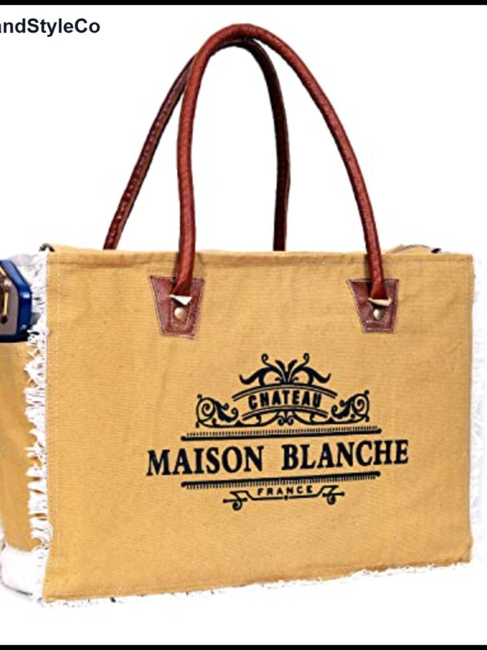 Upcycled Canvas & Leather Tote Bag Handbag for Women